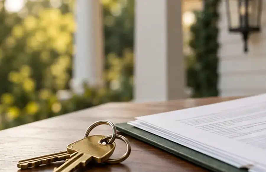 Illustrative house keys and documents for Renee Bloodworth’s real estate closing page